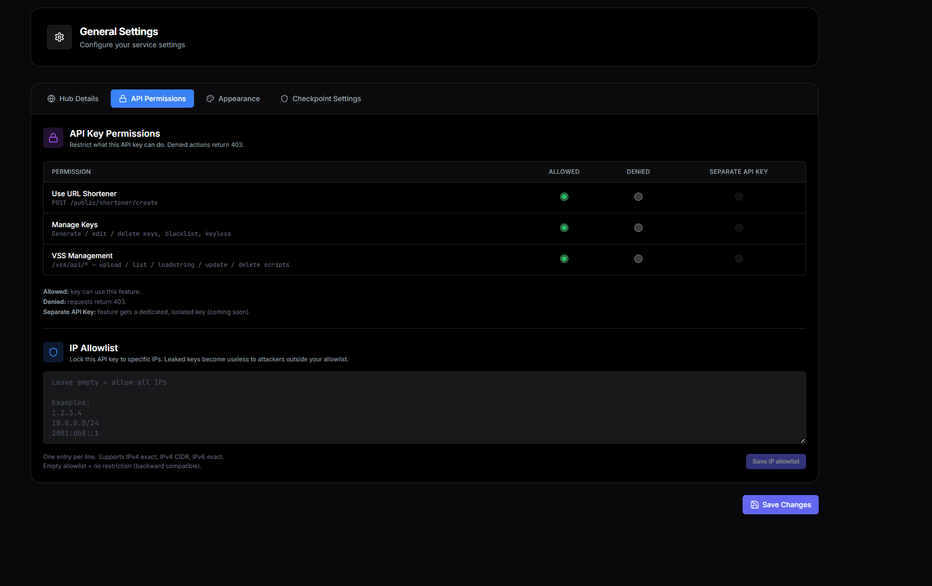 API Permission configuration