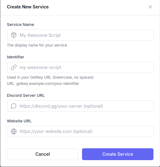 Service settings — basic config