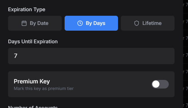 Expiration Type selection