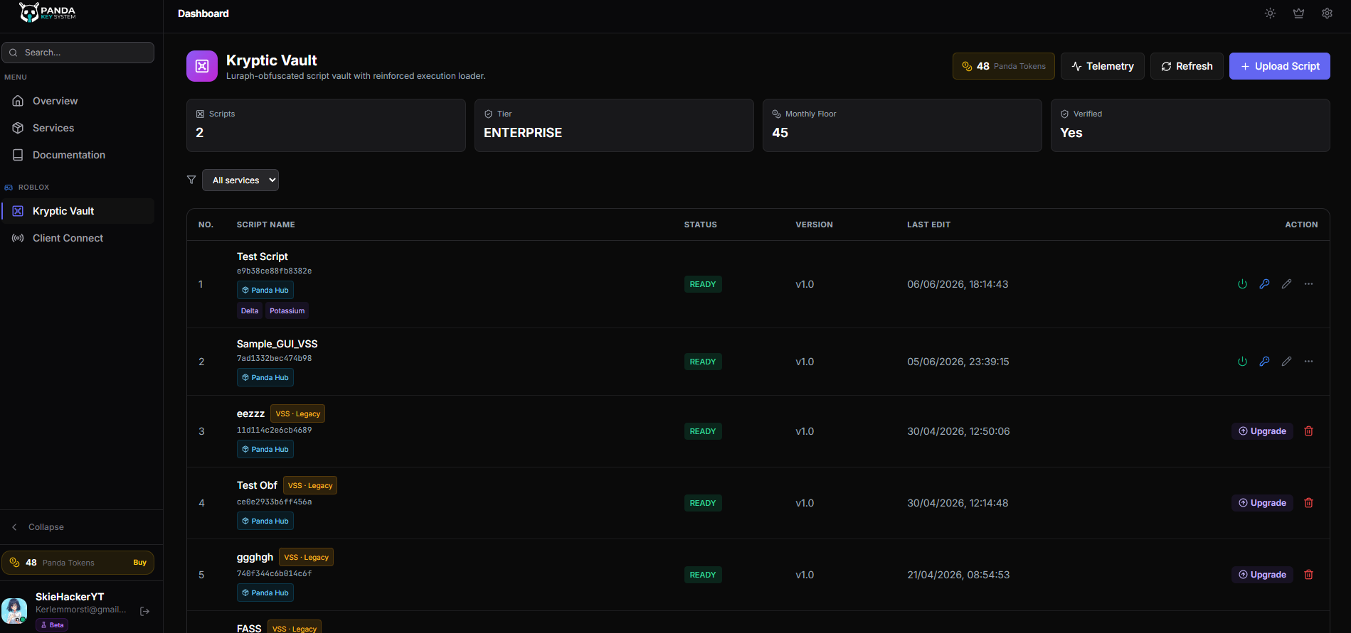 Kryptic Vault dashboard