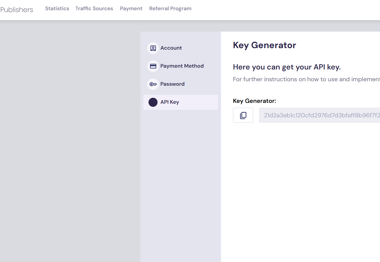Ad-Maven API Key page
