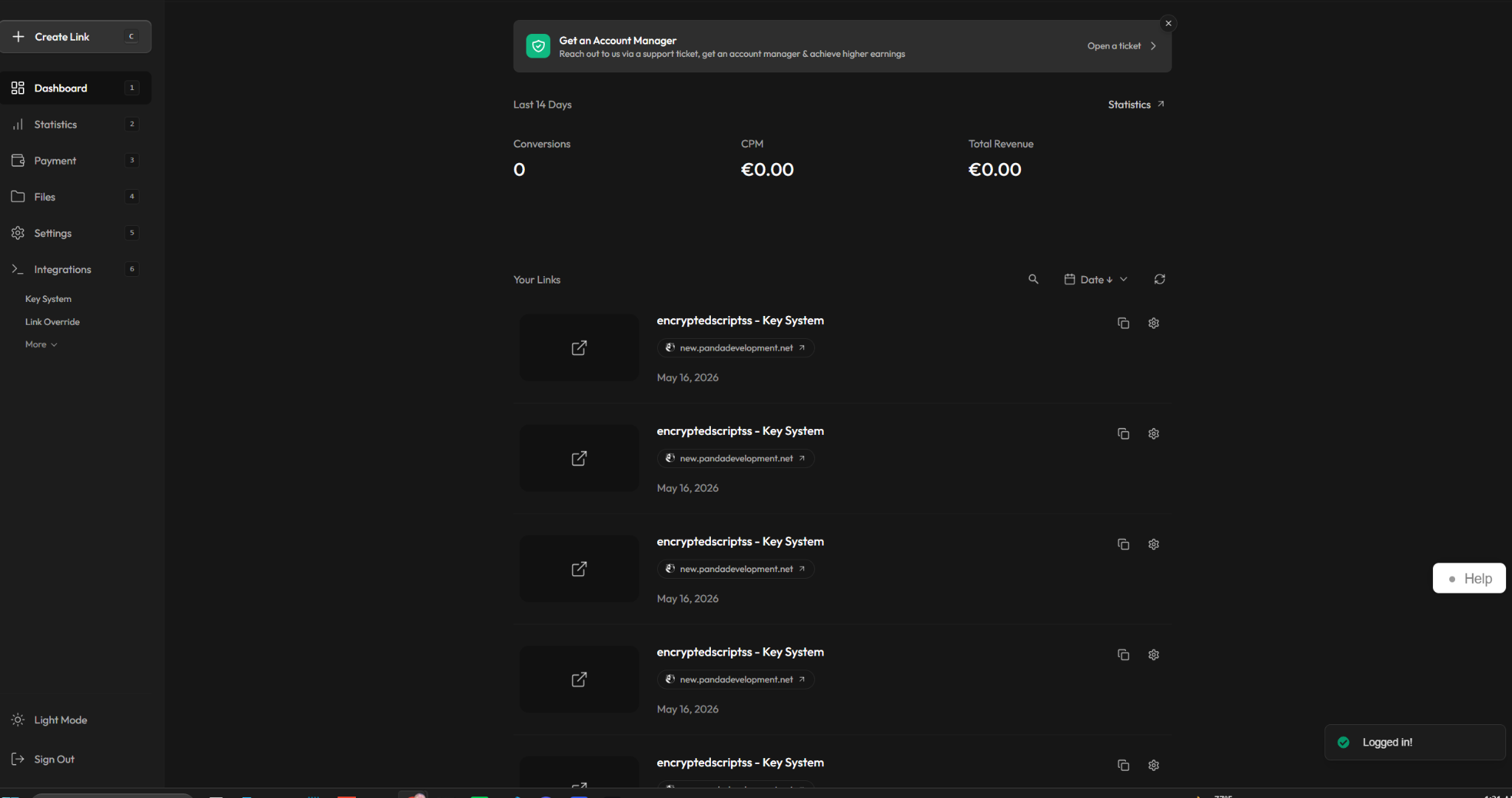 Work.ink publisher dashboard