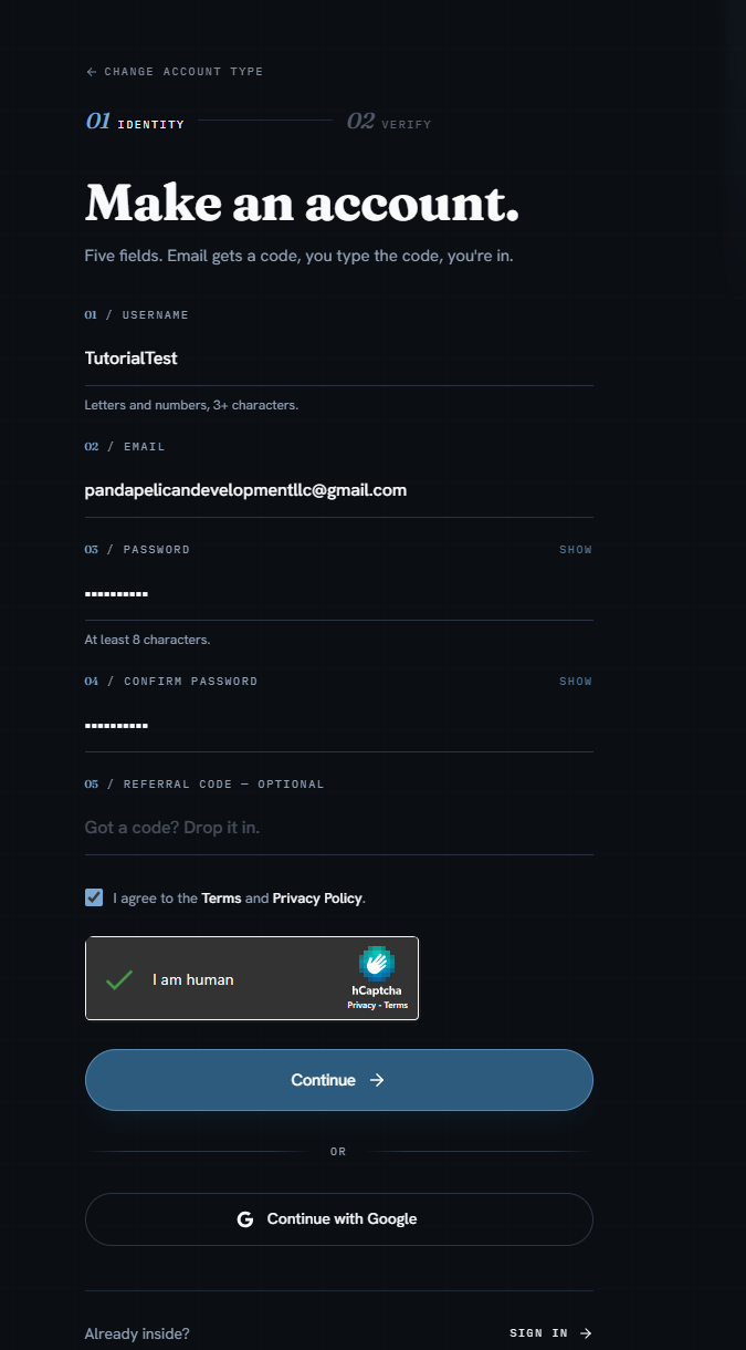 Terms and Privacy acceptance