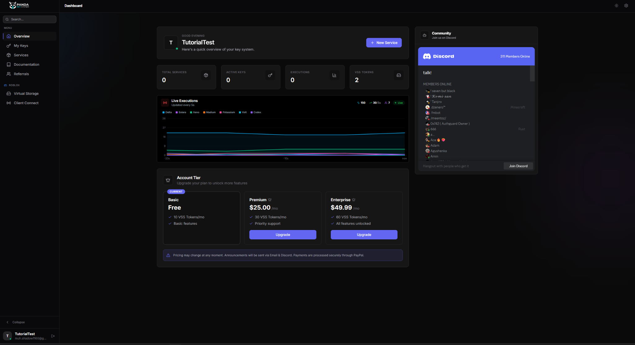 Account dashboard